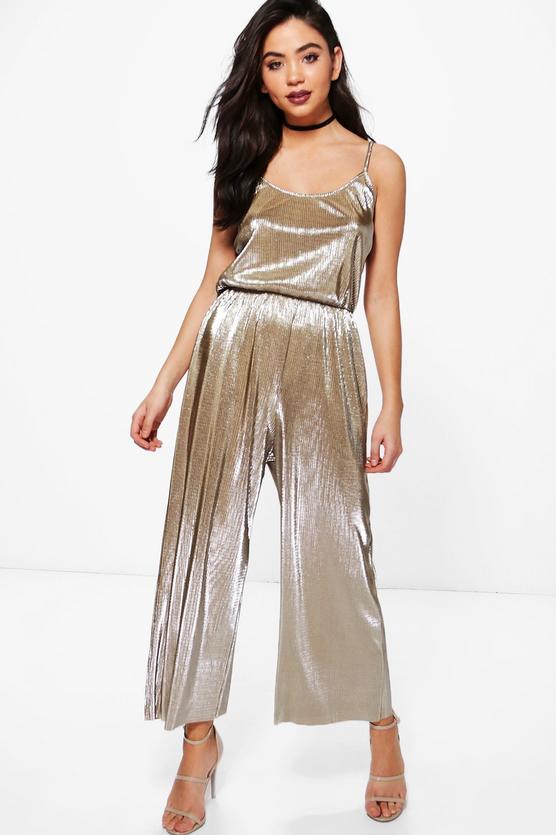 Ana Crinkle Metallic Strappy Culotte Jumpsuit